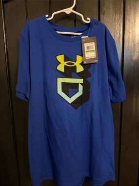 Under Armour Blue Tee with Neon Yellow & Aqua Logo